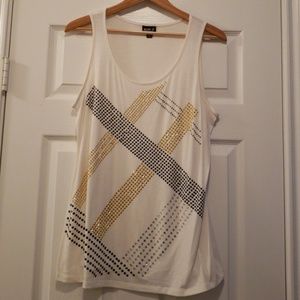Cream tank gold, clear and black embellished